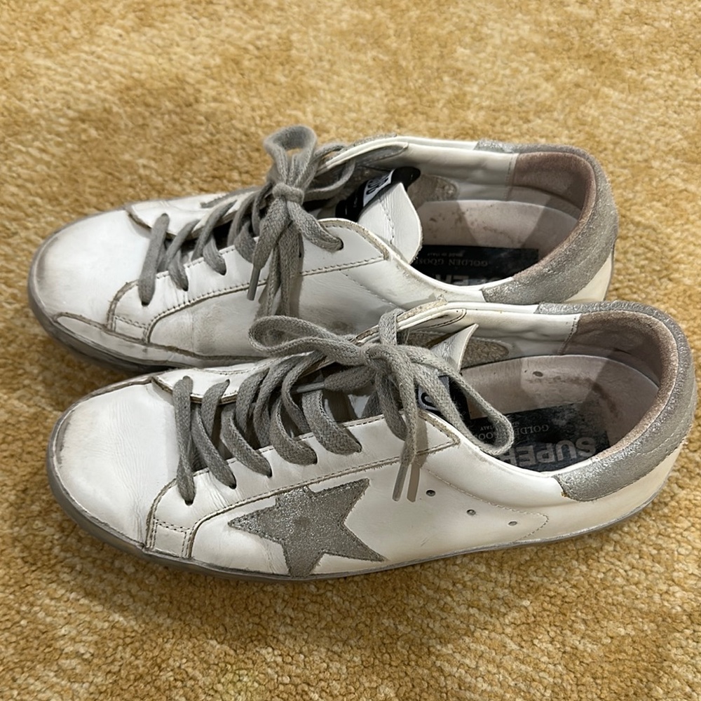 Golden Goose White and Gray Star Sneakers